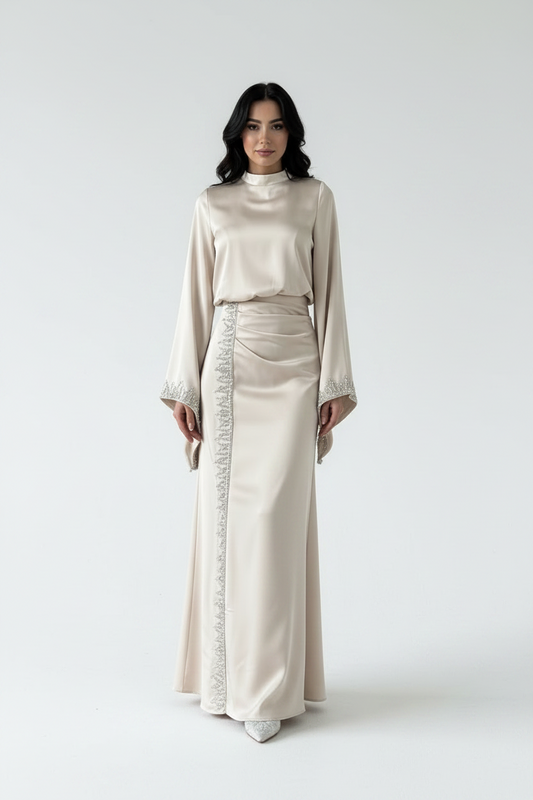 The Grace Flowing Sleeve Sparkly Embroidered Satin