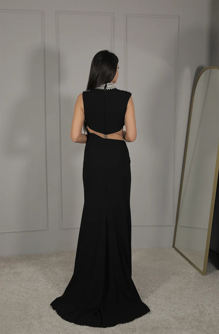 Serephina Black Draped Evening Gown