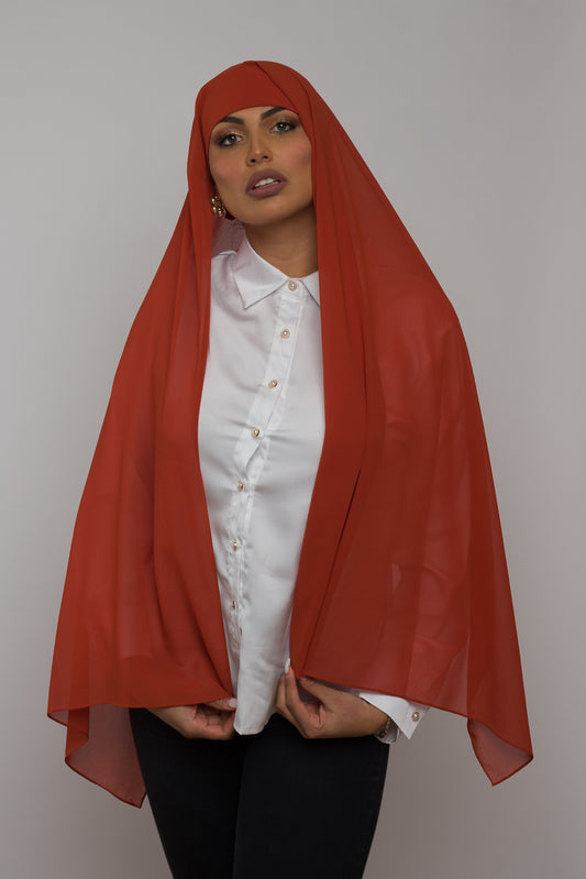 BURNT UMBER CHIFFON HIJAB W/ ATTACHED UNDERCAP