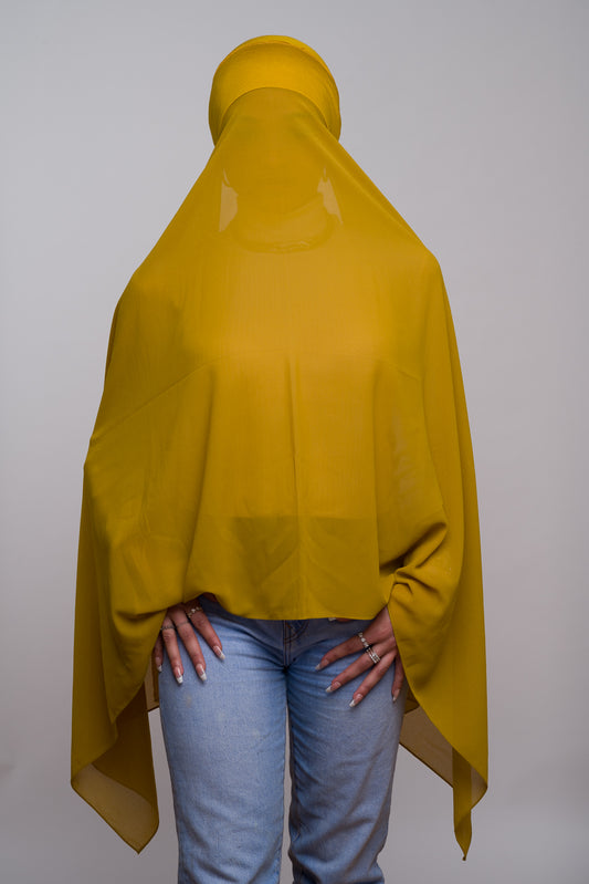 ORANGE GOLD CHIFFON HIJAB W/ ATTACHED UNDERCAP