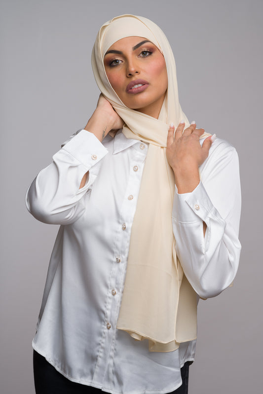 BONE CHIFFON HIJAB W/ ATTACHED UNDERCAP