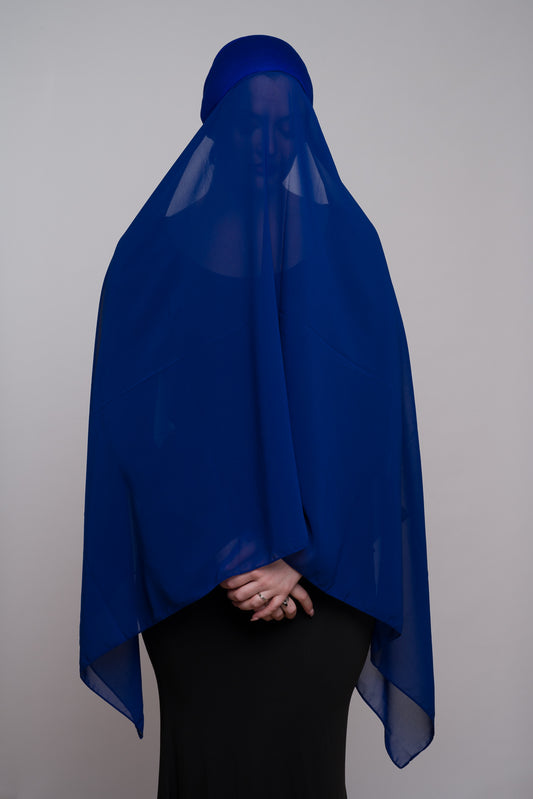 GULF BLUE CHIFFON HIJAB W/ ATTACHED UNDERCAP