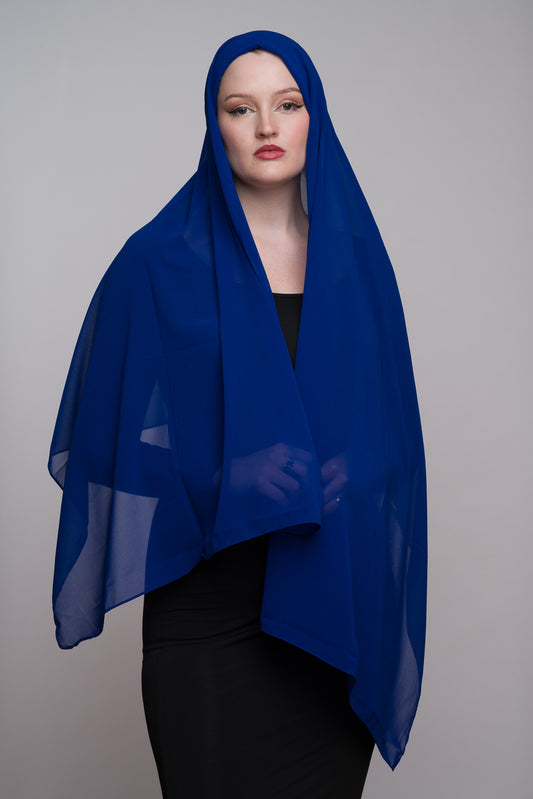 GULF BLUE CHIFFON HIJAB W/ ATTACHED UNDERCAP