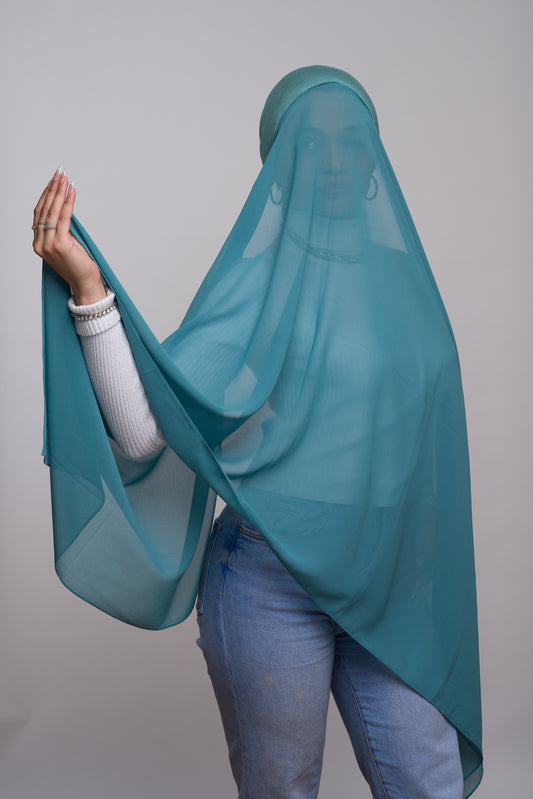 MUTED BLUE CHIFFON HIJAB W/ ATTACHED UNDERCAP