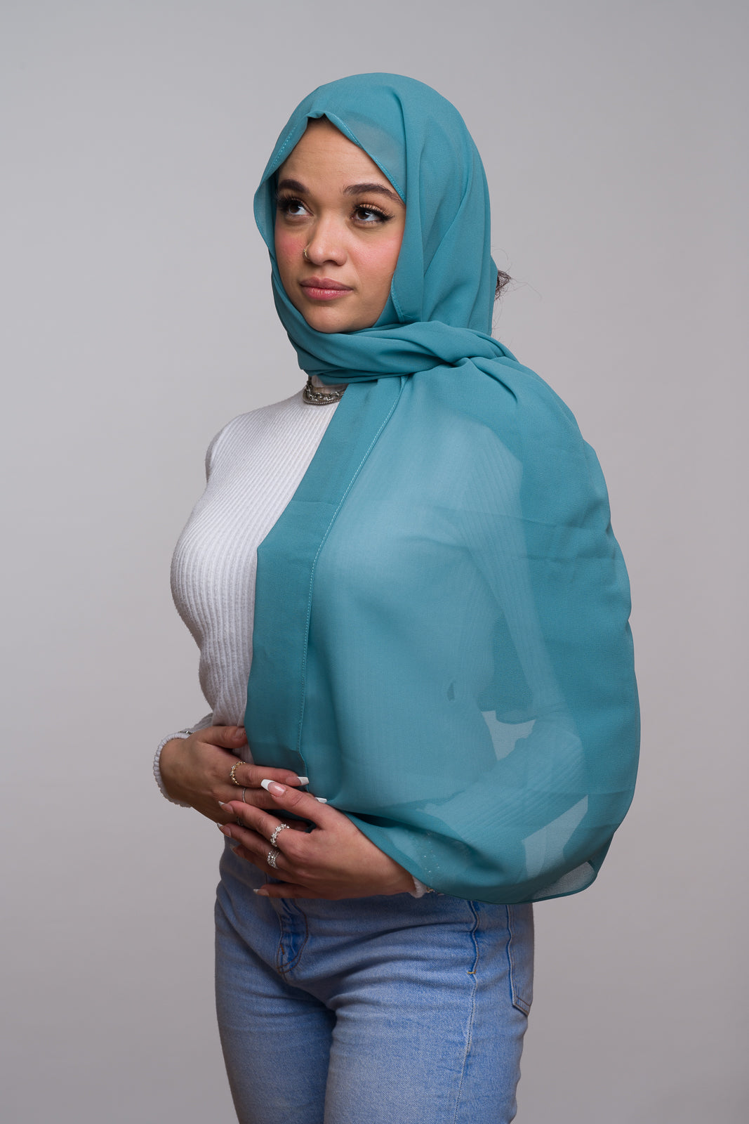 MUTED BLUE CHIFFON HIJAB W/ ATTACHED UNDERCAP