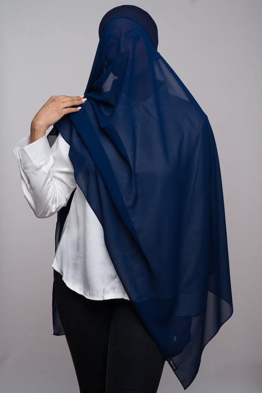 NAVY VOGUE CHIFFON HIJAB W/ ATTACHED HIJAB