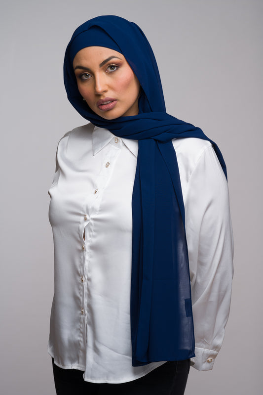 NAVY VOGUE CHIFFON HIJAB W/ ATTACHED HIJAB