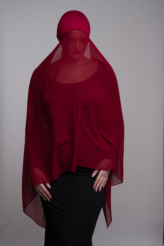 DARK SCARLET CHIFFON HIJAB W/ ATTACHED UNDERCAP