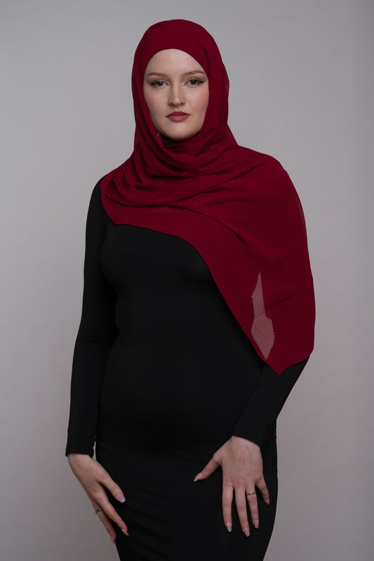 DARK SCARLET CHIFFON HIJAB W/ ATTACHED UNDERCAP