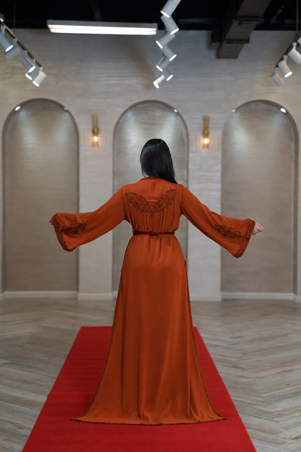 Burnt Orange Embellished Moroccan Kaftan