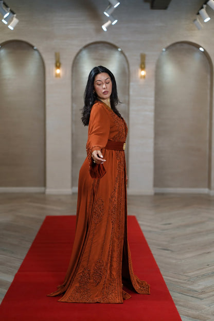 Burnt Orange Embellished Moroccan Kaftan