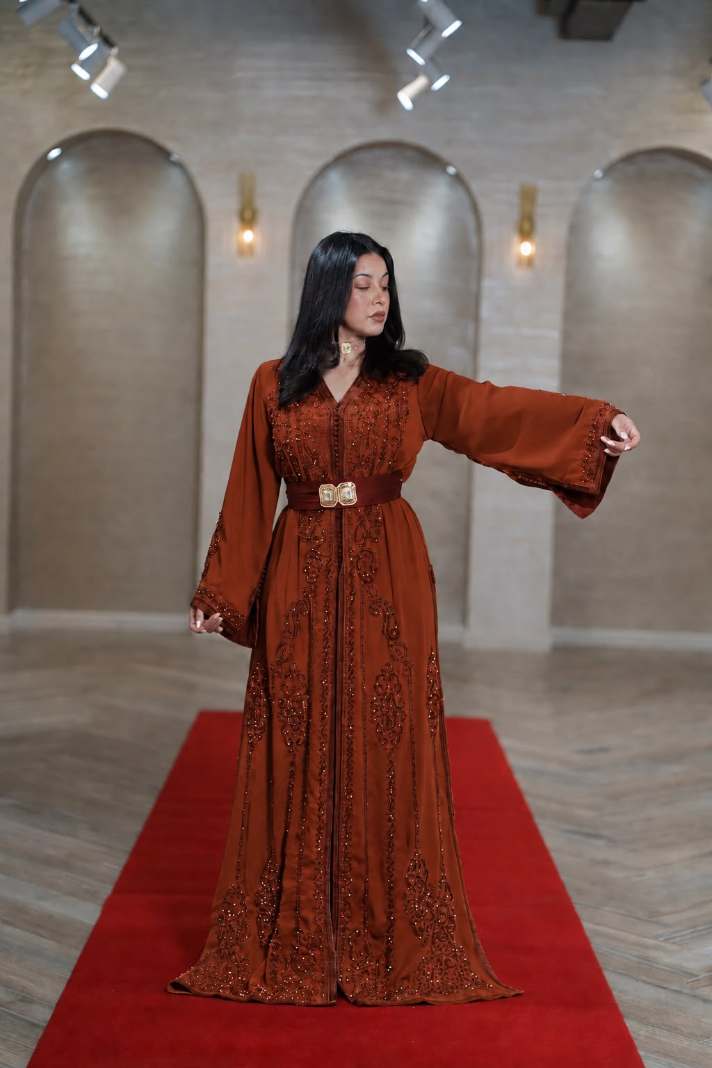 Burnt Orange Embellished Moroccan Kaftan