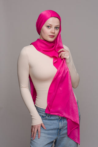 HOT PINK FRENCH SATIN HIJAB