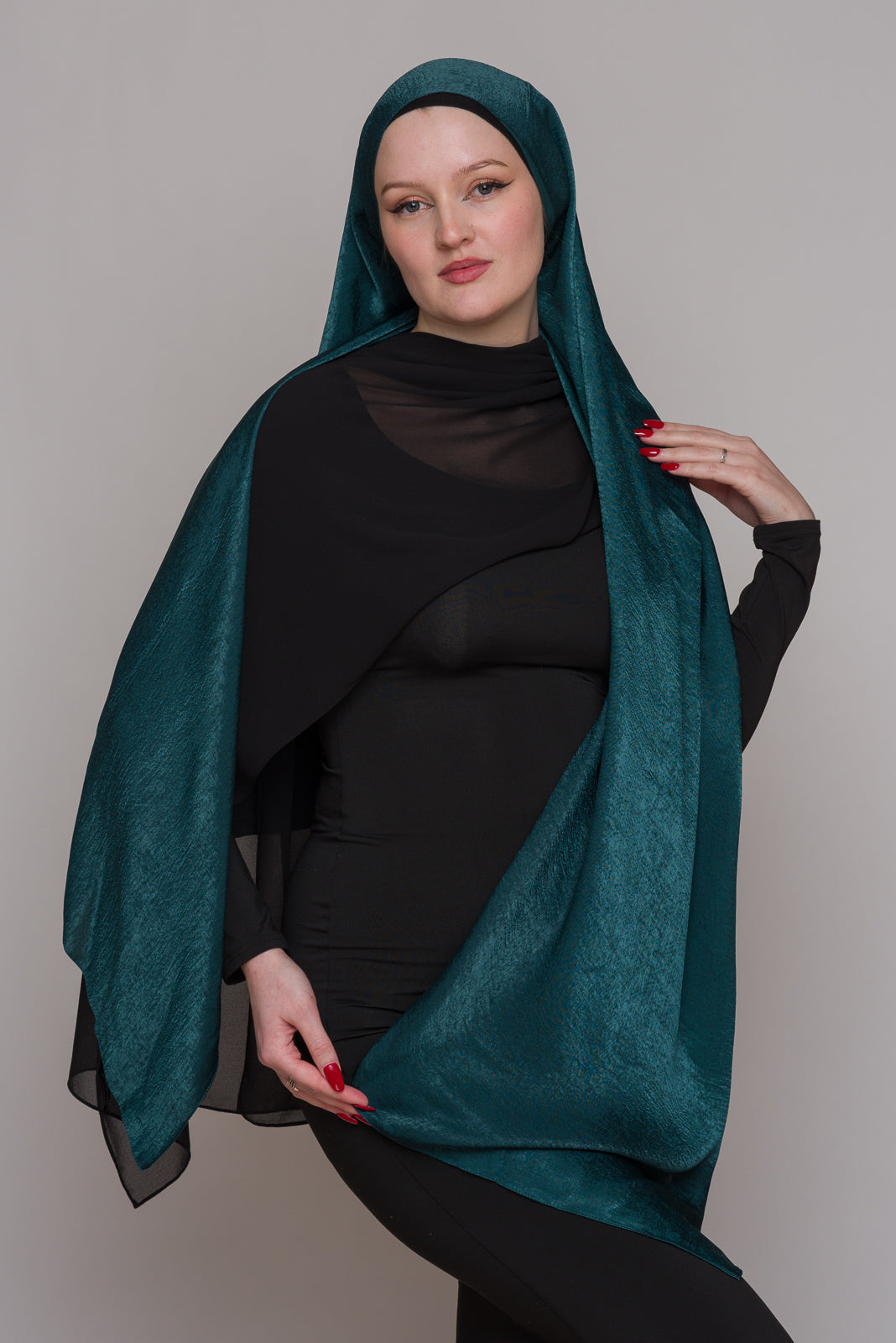 STORM GREEN FRENCH SATIN HIJAB