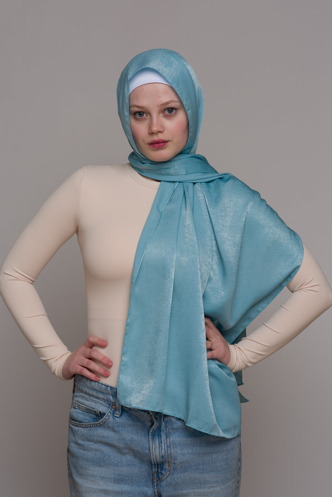 BLUISH CYAN FRENCH SATIN HIJAB