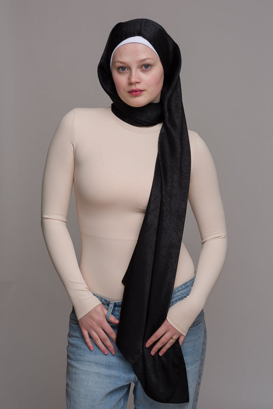 MIDNIGHT BLACK FRENCH SATIN HIJAB