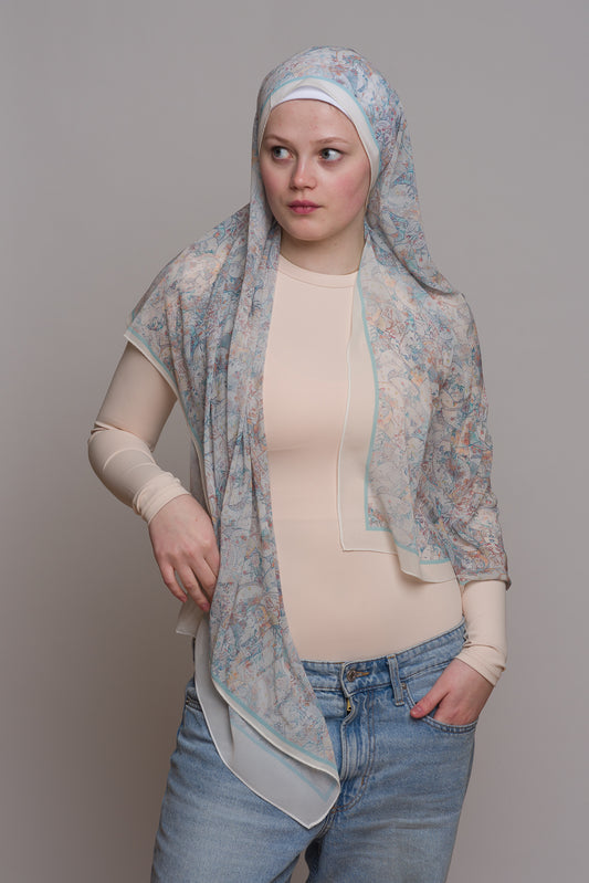 Basalt Grey Printed Chiffon Hijab