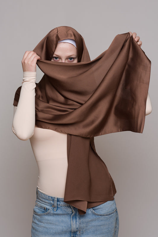 SADDLE BROWN NIGHT SATIN HIJAB