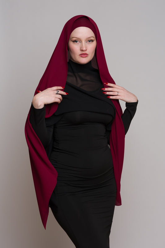 CRIMSON FIG DIAMOND CHIFFON HIJAB W/ MATCHING UNDERCAP