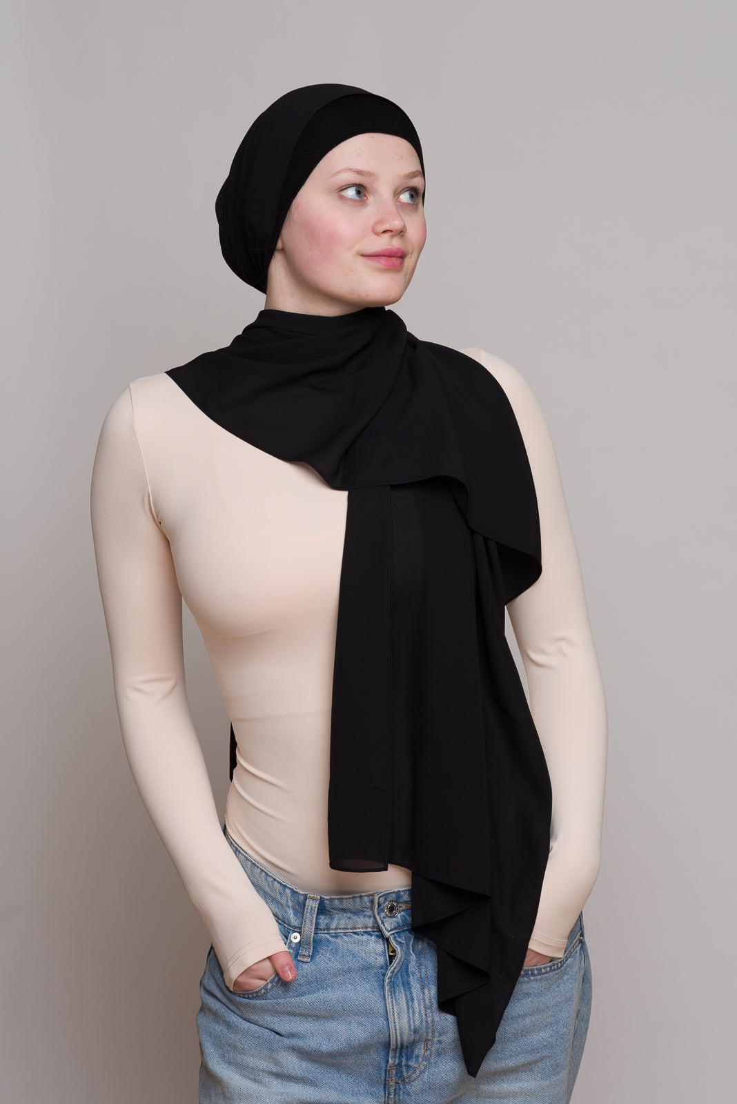 OBSIDIAN BLACK DIAMOND CHIFFON HIJAB W/ MATCHING UNDERCAP