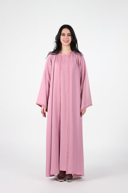 Celestial Veil Rose Aura Open Abaya with Inner Dress