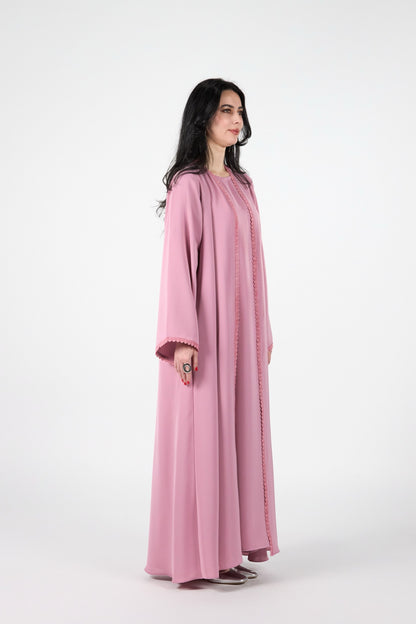 Celestial Veil Rose Aura Open Abaya with Inner Dress