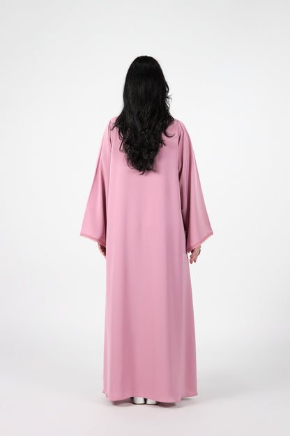 Celestial Veil Rose Aura Open Abaya with Inner Dress