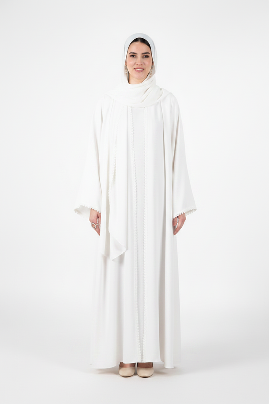Menatique | Celestial Veil | Ivory Japanese Silk| Luxury Open Abaya