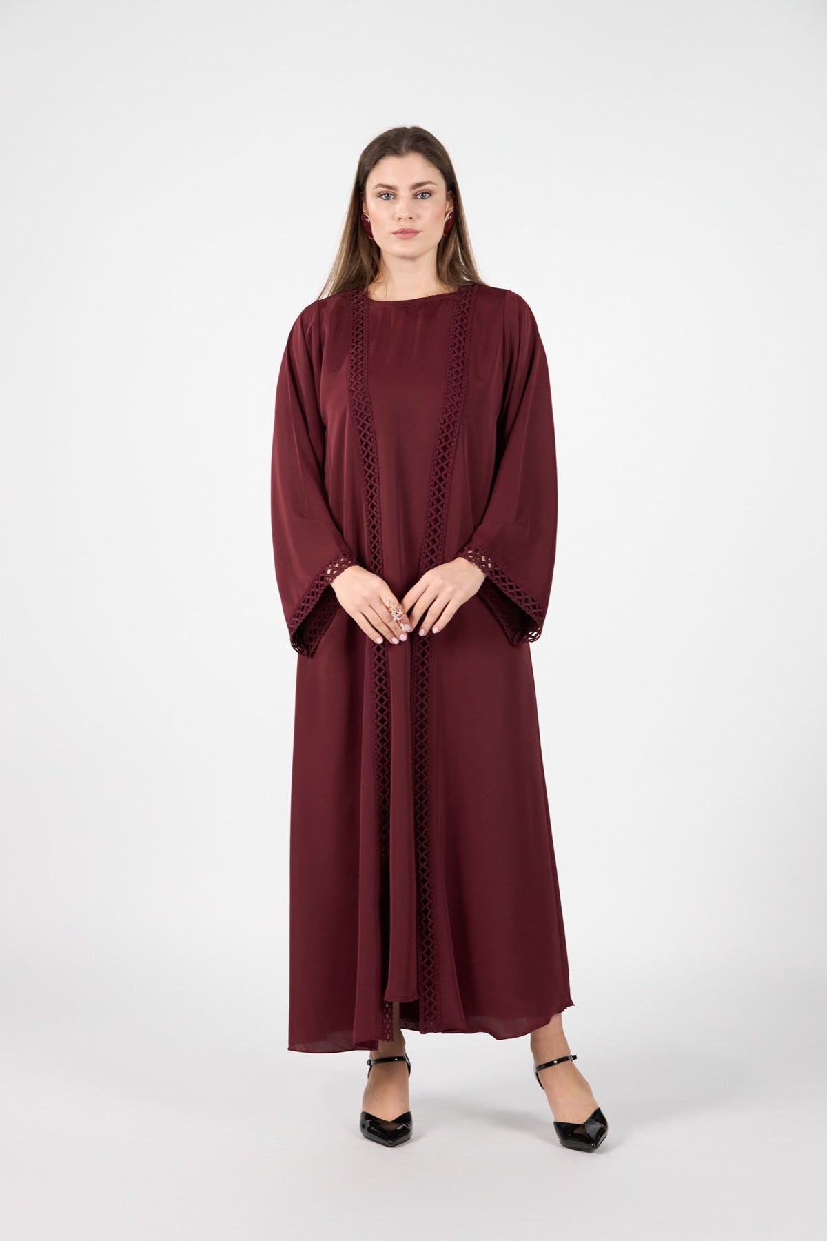 Celestial Veil Crimson Grace Open Abaya
