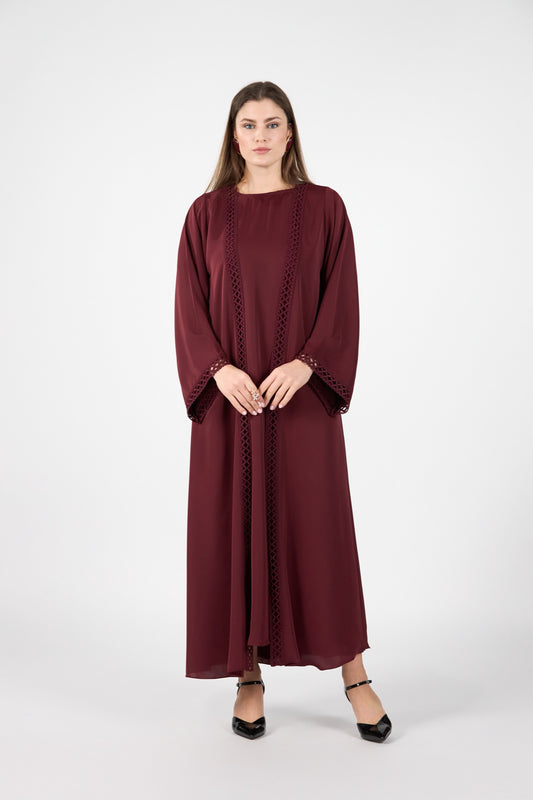 Menatique | Celestial Veil | Crimson Grace | Luxury Open Abaya