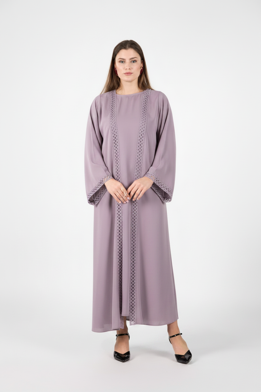 Celestial Veil Dusty Lavender Open Abaya