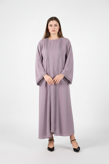 Celestial Veil Dusty Lavender Open Abaya