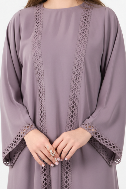 Celestial Veil Dusty Lavender Open Abaya