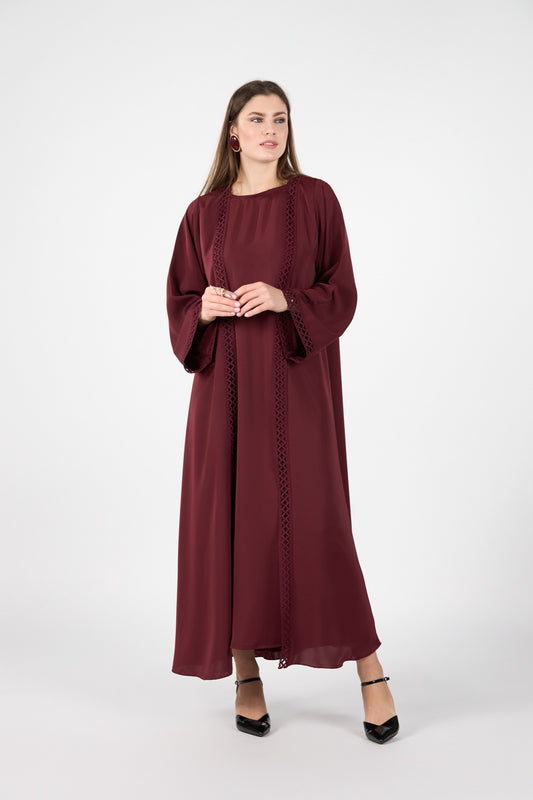 Menatique | Celestial Veil | Crimson Grace | Luxury Open Abaya