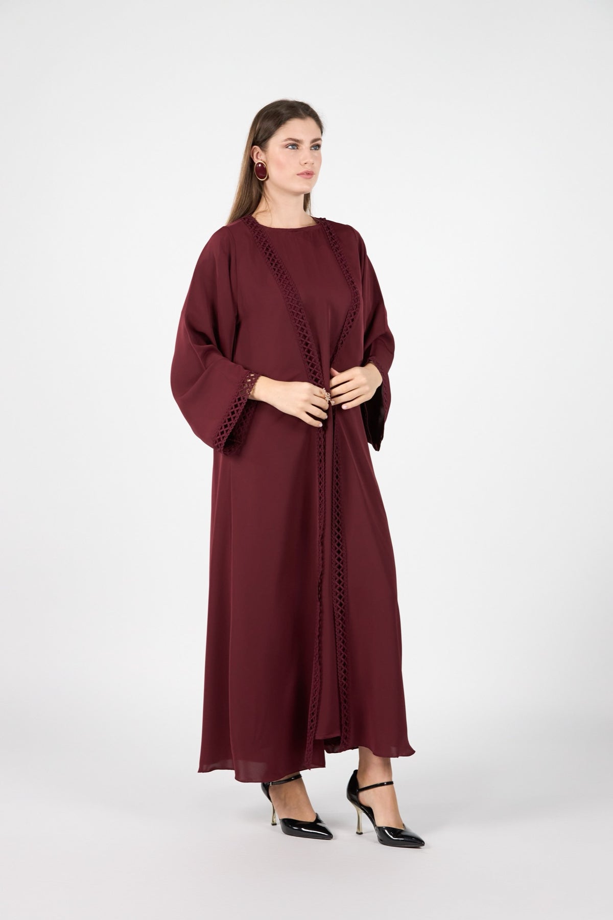 Celestial Veil Crimson Grace Open Abaya