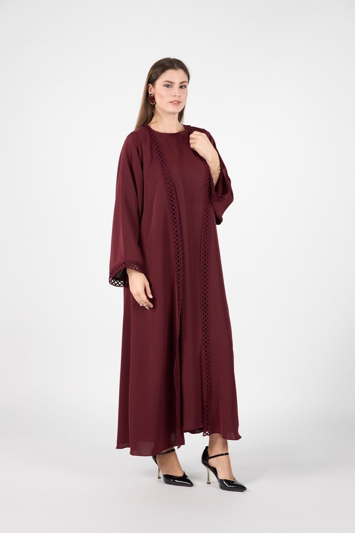 Celestial Veil Crimson Grace Open Abaya