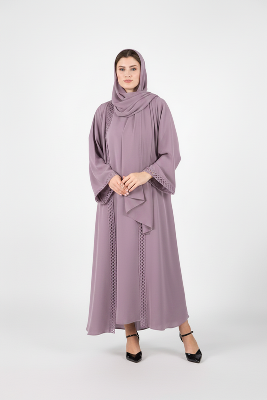 Menatique | Celestial Veil | Dusty Lavender | Luxury Open Abaya