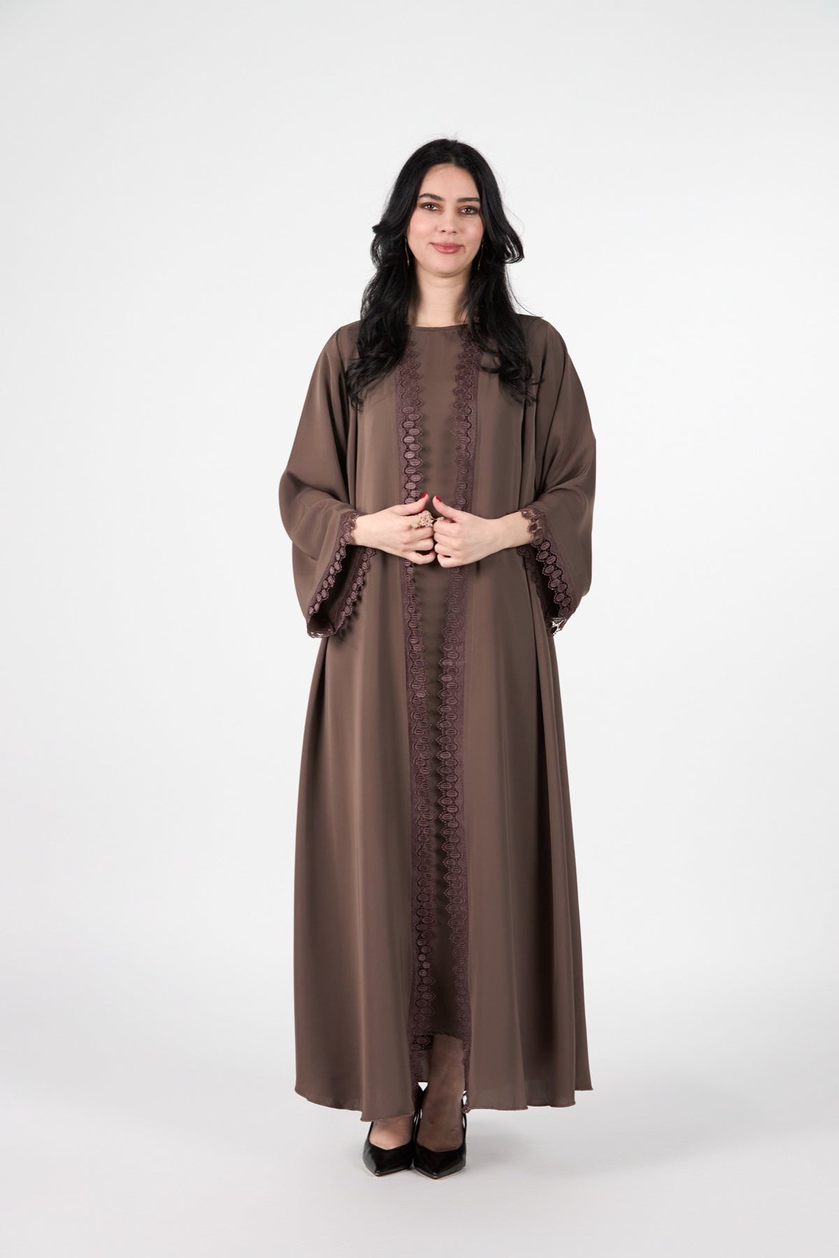 Celestial Veil Cocoa Dusk Open Abaya