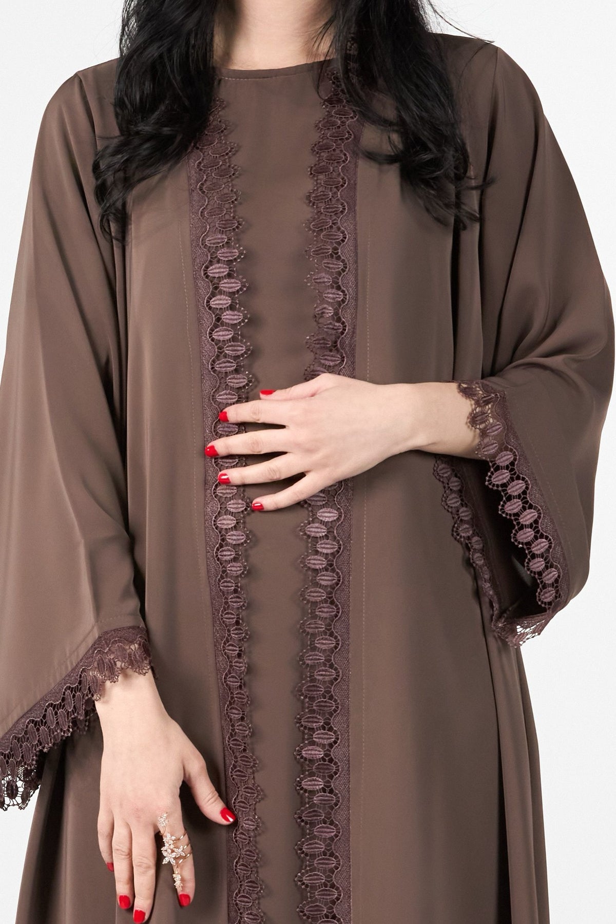 Celestial Veil Cocoa Dusk Open Abaya