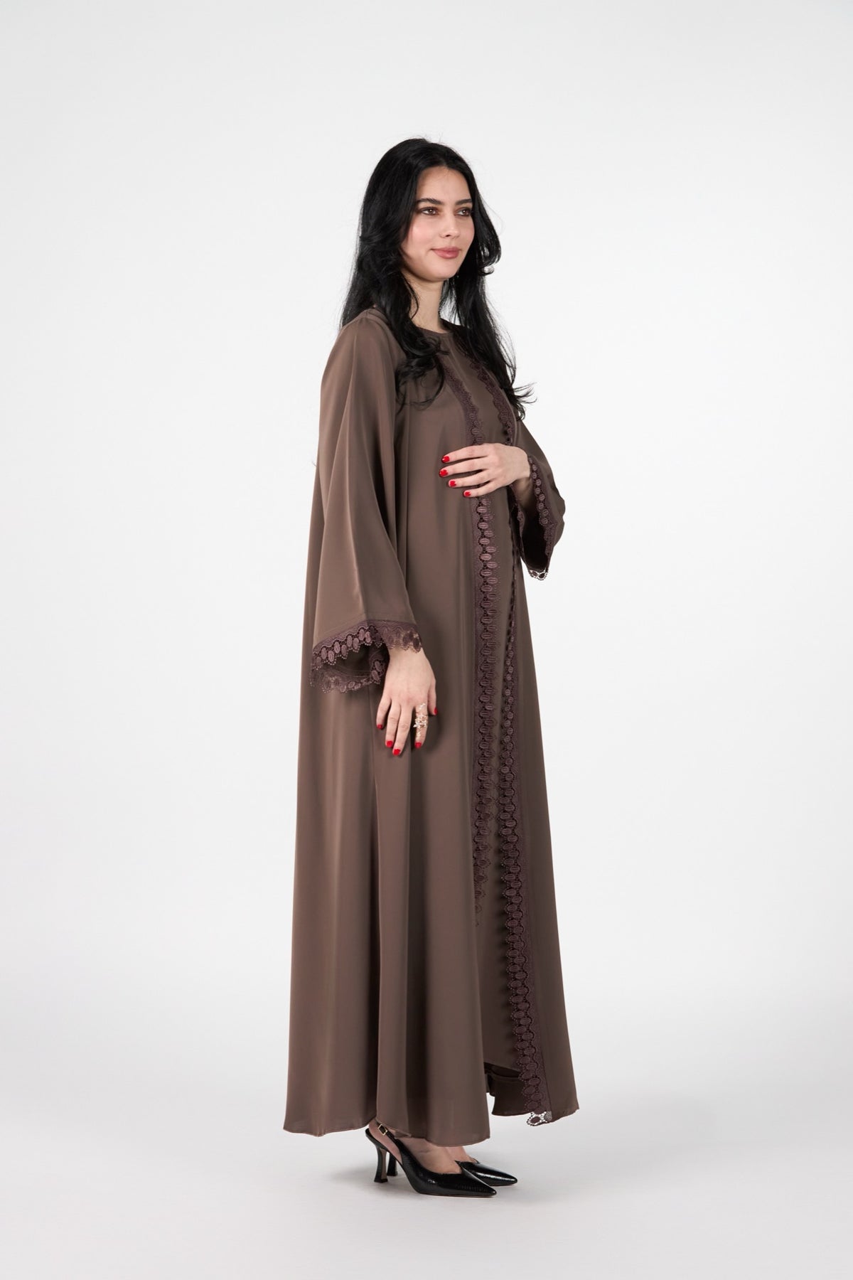 Celestial Veil Cocoa Dusk Open Abaya