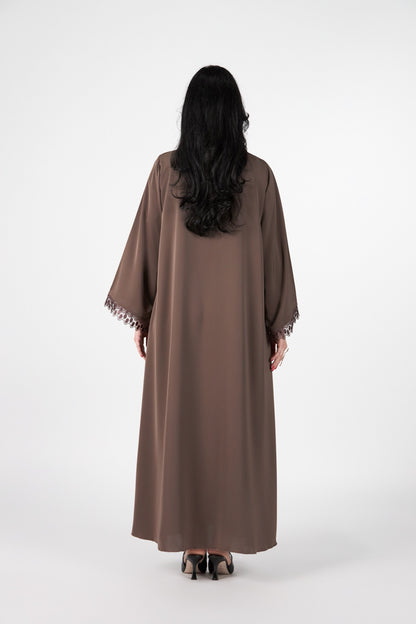 Celestial Veil Cocoa Dusk Open Abaya