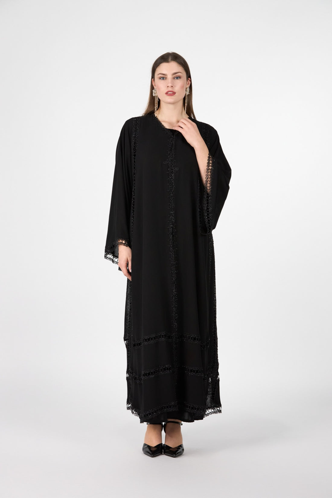 Sherehan Black Layered Open Abaya