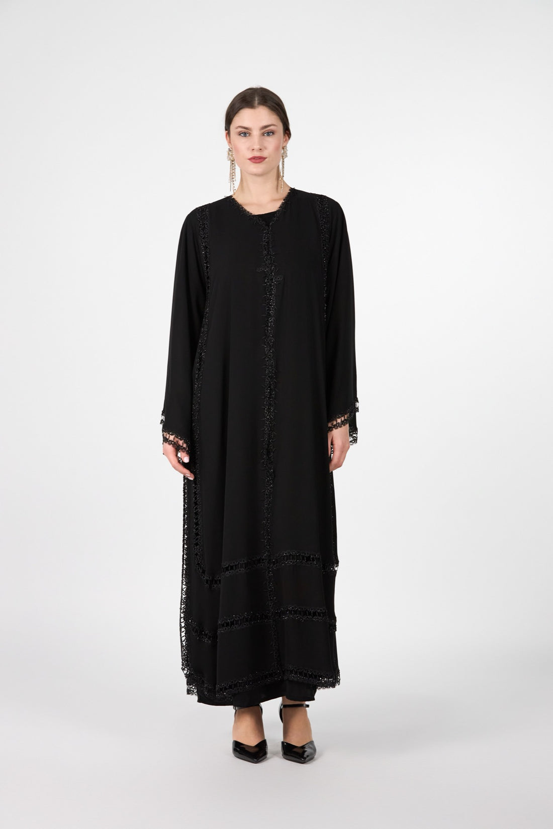 Sherehan Black Layered Open Abaya