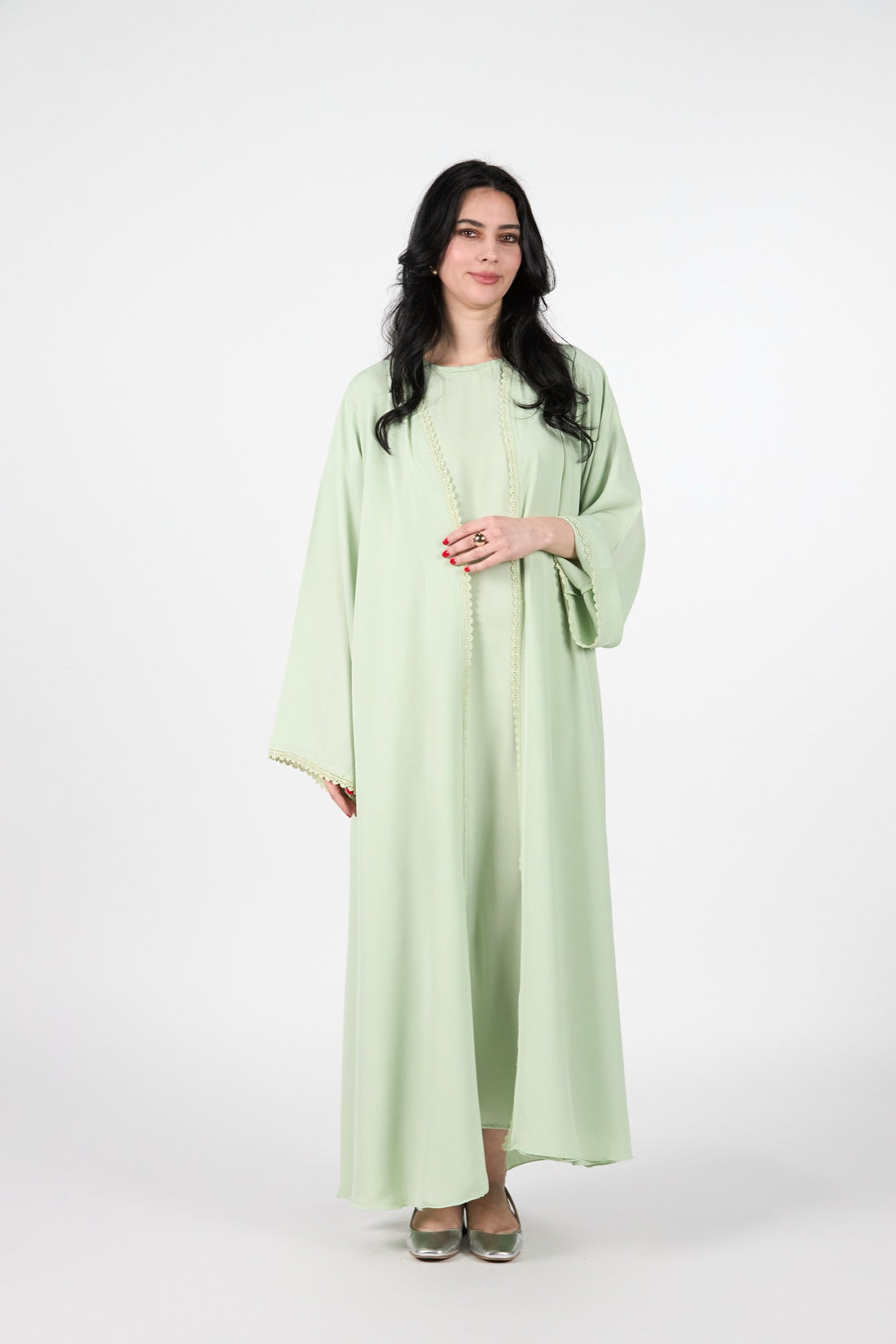 Celestial Veil Sage Whisper Open Abaya