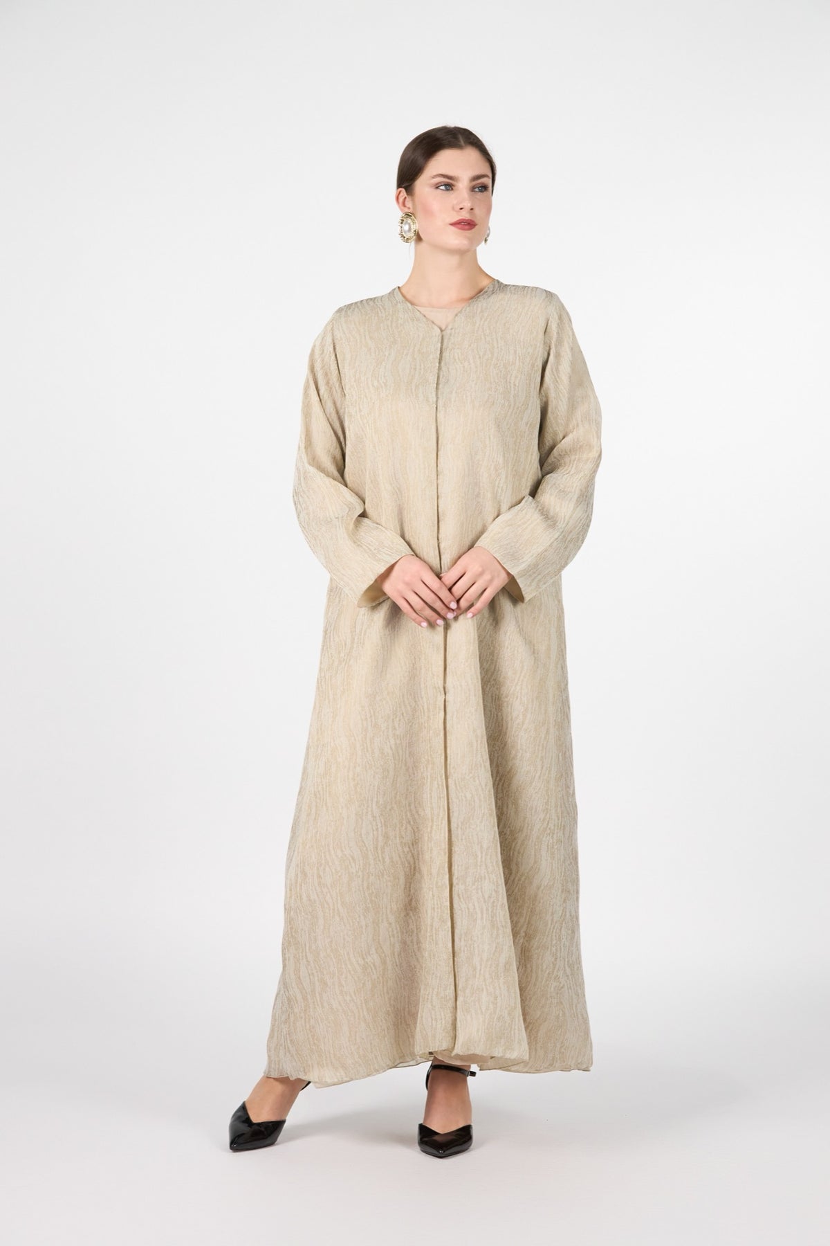 Pearl Essence Golden Veil Textured 3-Piece Abaya