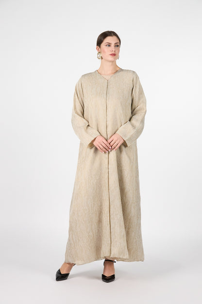 Pearl Essence Golden Veil Textured 3-Piece Abaya