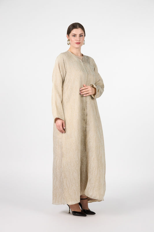 Menatique | Pearl Essence | Golden Veil | Luxury Textured Abaya/3 pieces