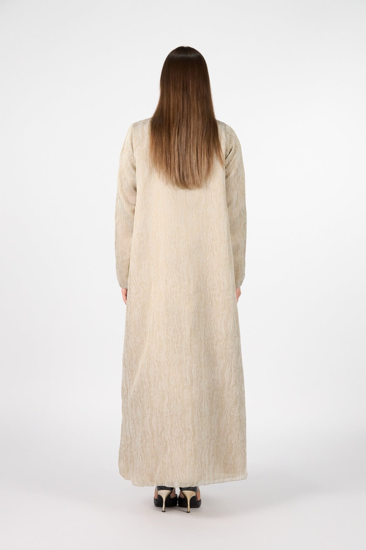 Pearl Essence Golden Veil Textured 3-Piece Abaya