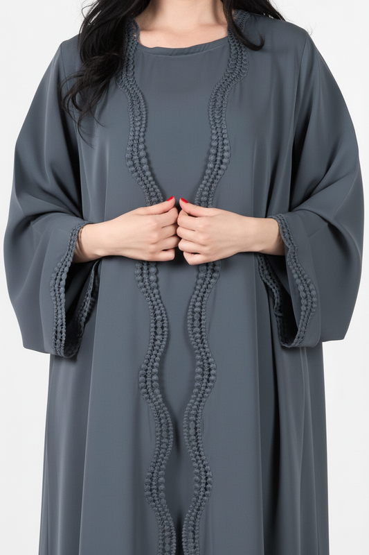 Menatique | Celestial Veil | Slate Whisperer | Luxury Open Abaya