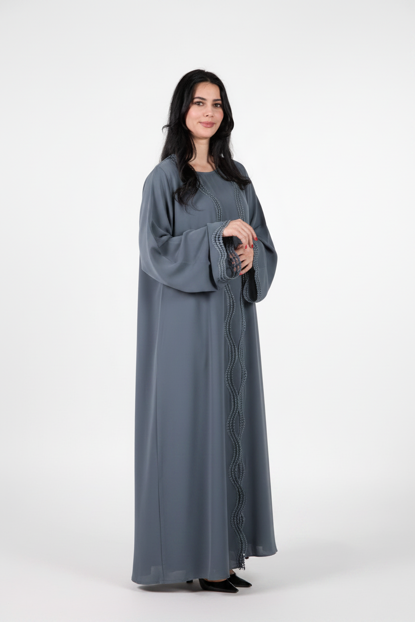 Celestial Veil Slate Whisper Open Abaya